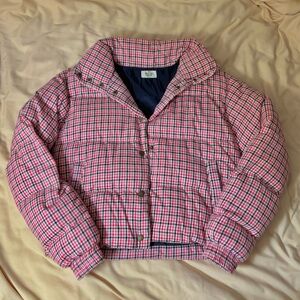 Marine Layer Meg Plaid Puffer Jacket in Red Plaid